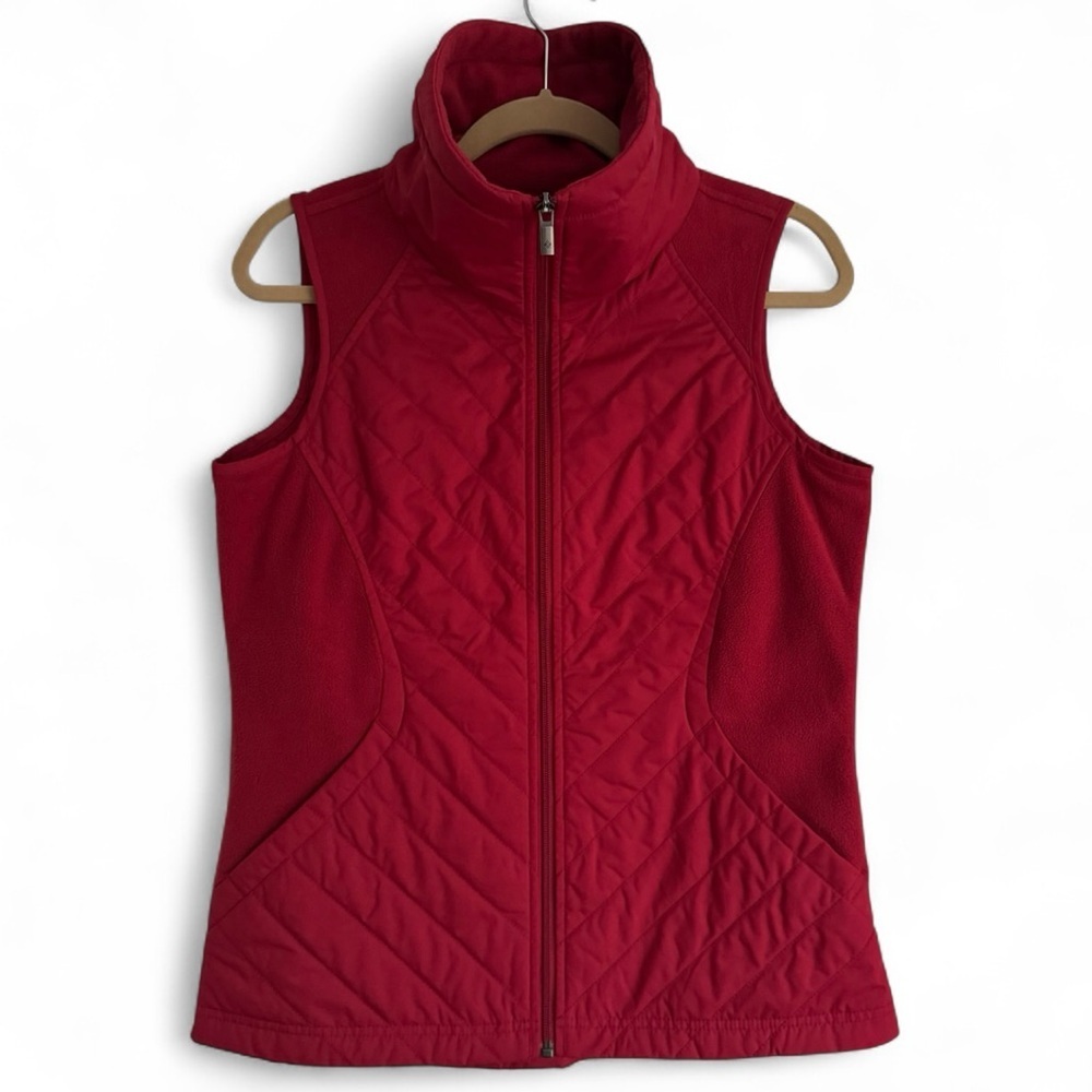 Columbia Fleece Vest Outdoor Fall Hiking Winter Layer Travel Preppy Red Small